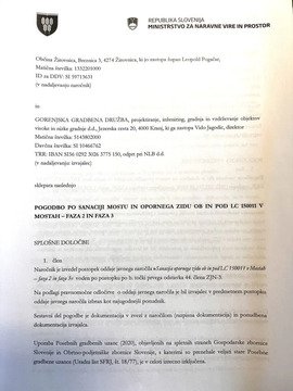 Pogodba za oporni zid, cesto in ostalo infrastrukturo v Mostah